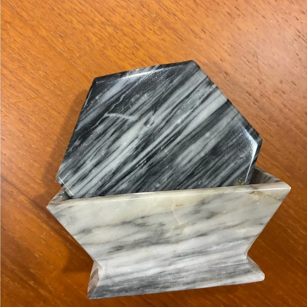 Hexagonal Marble Coasters Black and White Marble Coaster Set With Modern Holder